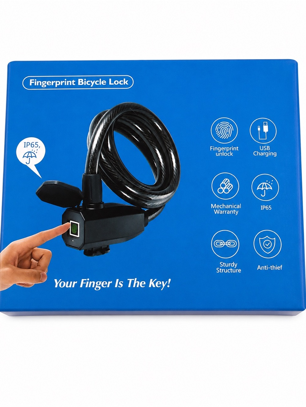 Fingerprint Bicycle Lock - Black Cable Lock